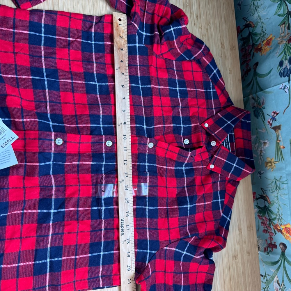 Club Room Mens Flannel Plaid Button Down Shirt Red Navy Blue Small 100189992MN - Picture 8 of 14